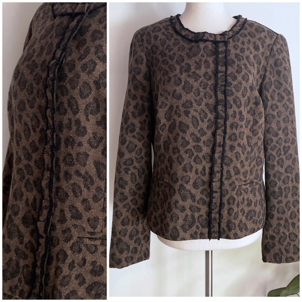 EUC Etcetera Wool Blend Leopard Print Ruffle Frill Animal Print Jacket 10​​​​​